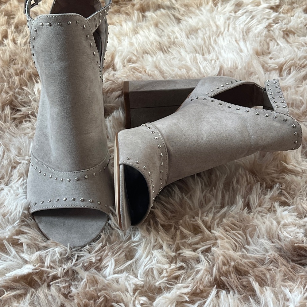 Elegant Grey Taupe Studded Women's Heels